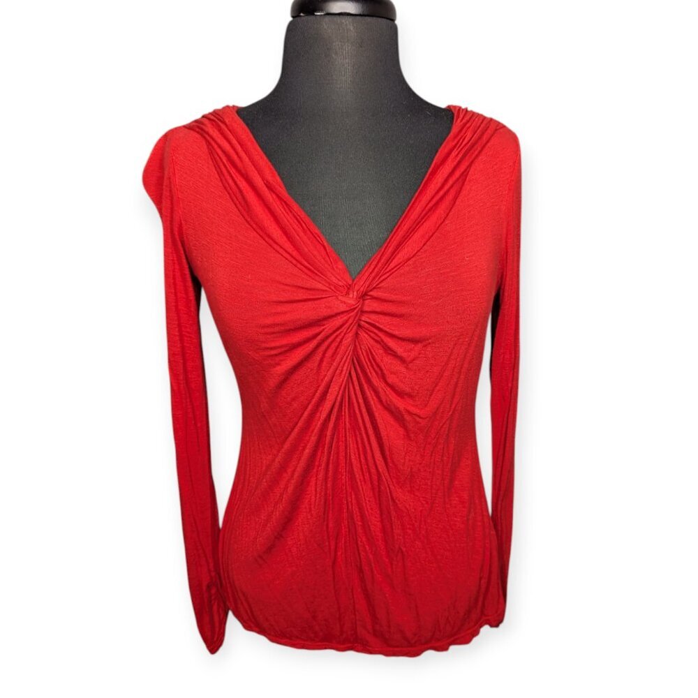 Max Studio Lightweight Red Long Sleeve Knit V Neck Top Size Small